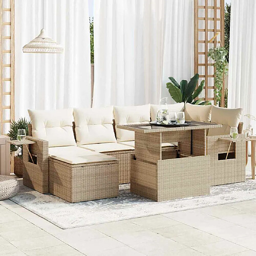 vidaXL Salon de jardin avec coussins 7 pcs beige résine tressée