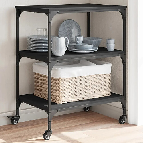 Maison Chic Desserte de cuisine | Chariot de cuisine | Meuble de rangement roulant noir 60x41x76 cm bois d'ingénierie -GKD74138