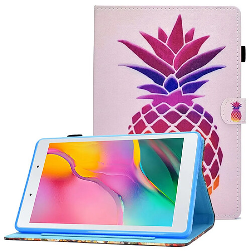 Etui en PU motif cousu avec support et porte-cartes pour votre Samsung Galaxy Tab A 8.0 (2019) SM-T290 (Wi-Fi)/SM-T295 (LTE) - Ananas rose