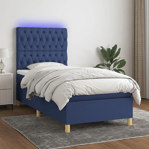 Sommier à lattes,Cadre à lattes de lit et matelas et LED pour Adulte Bleu 100x200 cm Tissu -MN27263