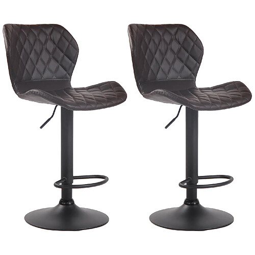 Decoshop26 Lot de 2 tabourets de bar avec coutures décoratives en forme de losanges en PVC marron et métal noir 10_0004108