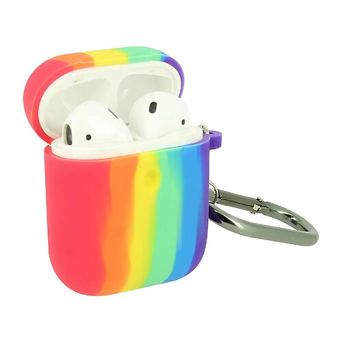 Avizar Coque AirPods Version 1 et 2 Silicone Motif Arc en ciel Mousqueton