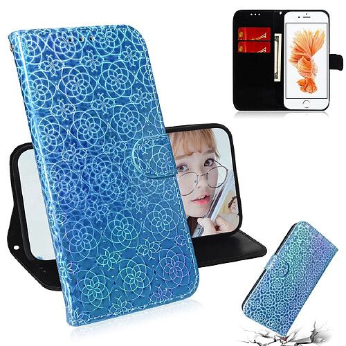 Wewoo Housse Coque Pour iPhone 6 Plus et 6s Plus couleur unie boucle colorée magnétique horizontale étui en cuir PU avec titulaire et fentes cartes et portefeuille et lanière bleu