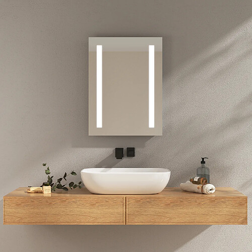 EMKE Miroir lumineux salle de bain 45x60cm, Miroir LED avec Interrupteur à bouton, Anti-buée, Miroir avec éclairage lumière Blanche Froide/Chaude