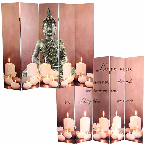 Decoshop26 Paravent 5 panneaux avec led design bouddha cloison séparateur de pièce avec minuterie 180x200 cm 15 led 04_0008630