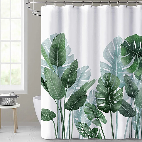 Universal Tropical Palm Leaf Green Plant Set de rideaux de douche en polyester Rideaux imperméables Impression 3D Maison Salle de bain Décoration Écran à la mode (120 * 180 cm)