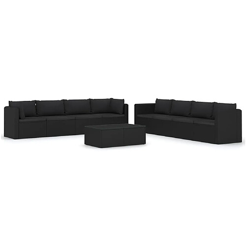 Maison Chic Salon de jardin 9 pcs + coussins - Mobilier/Meubles de jardin - Table et chaises d'extérieur Résine tressée Noir -MN47377