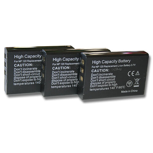 vhbw set de 3 batteries 1600mAh (3.7V) pour appareil photo Praktika DVC 5.1 HD, DVC 5.6 FHD, DVC 5.5 HDMI, DVC 5.4 HDMI, DVC 5.4 FHD comme NP-120.