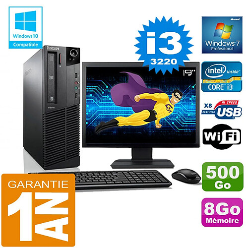 PC Lenovo M92p SFF Core I3-3220 Ram 8Go Disque 500 Go Wifi W7 Ecran 19" · Occasion