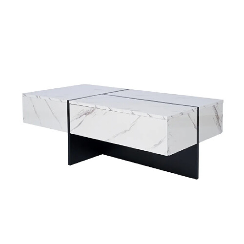 ComfortXL Table Basse Tv Brillante Avec Structure En Imitation Marbre Blanc 100*50*34,5 Cm