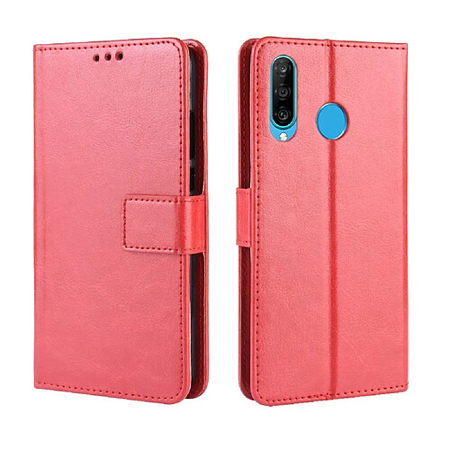 Wewoo Housse Coque Étui en cuir à rabat horizontal rétro Crazy Horse Texture pour Huawei Enjoy 9s P Smart + 2019avec support et fentes cartes et cadre photo rouge