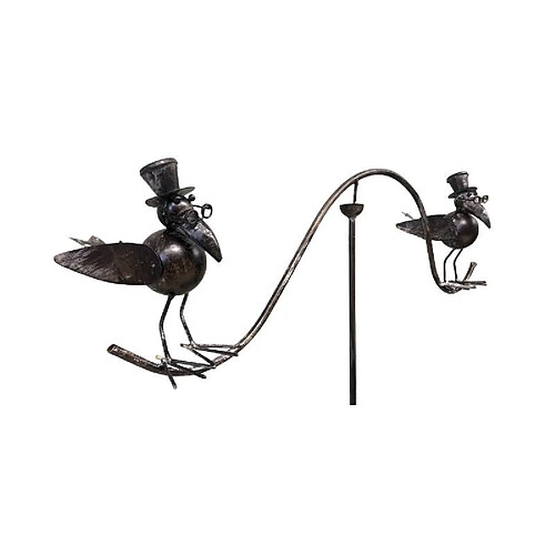 L'Héritier Du Temps Tuteur Tige pour Plantes Motifs Double Oiseaux ou Mobile de Jardin Rotatif à Planter en Fer Patiné Marron 62x62x139cm