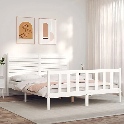 Maison Chic Lit adulte - Cadre Structure de lit avec tête de lit Contemporain blanc 160x200 cm bois massif -MN69980