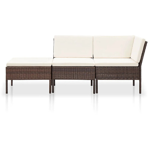 Maison Chic Salon de jardin 3 pcs + coussins - Mobilier/Meubles de jardin - Table et chaises d'extérieur Résine tressée Marron -MN95794