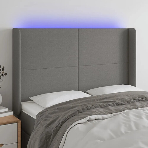 Maison Chic Tête de lit scandinave à LED,meuble de chambre Gris foncé 147x16x118/128 cm Tissu -MN14563