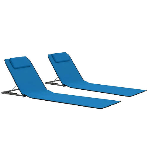 Helloshop26 Tapis de plage chaise longue pliables 2 pièces acier et tissu bleu 02_0012182