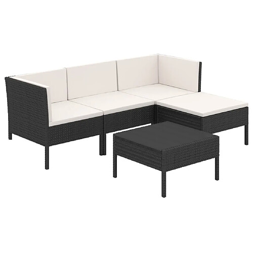 Maison Chic Salon de jardin 5 pcs + coussins - Mobilier/Meubles de jardin - Table et chaises d'extérieur Résine tressée Noir -MN44888