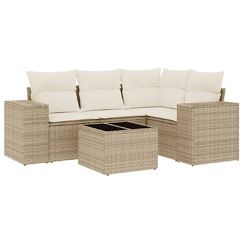 Maison Chic Salon de jardin avec coussins 5 pcs | Ensemble de Table et chaises | Mobilier d'Extérieur beige résine tressée -GKD51384