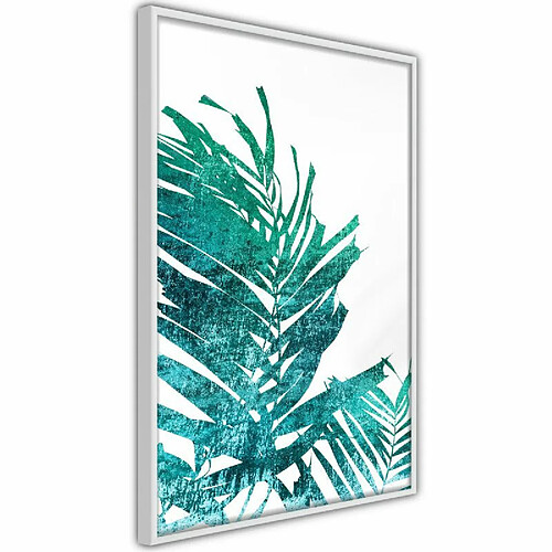 Paris Prix Affiche Murale Encadrée Teal Palm on White Background 20 x 30 cm Blanc