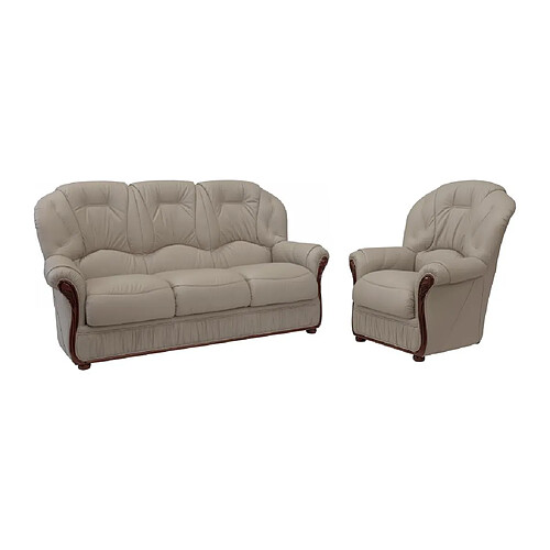 Vente-Unique Canapé 3 places et fauteuil 100% cuir de buffle taupe DAPHNE