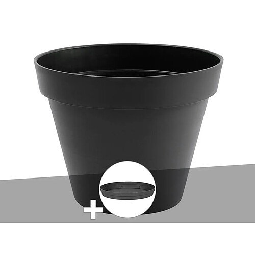 Pot de fleur rond Toscane Ø 80 x H.66 cm Anthracite + Soucoupe - Eda