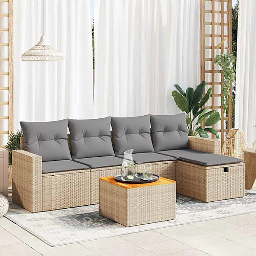 vidaXL Salon de jardin avec coussins 6 pcs beige résine tressée