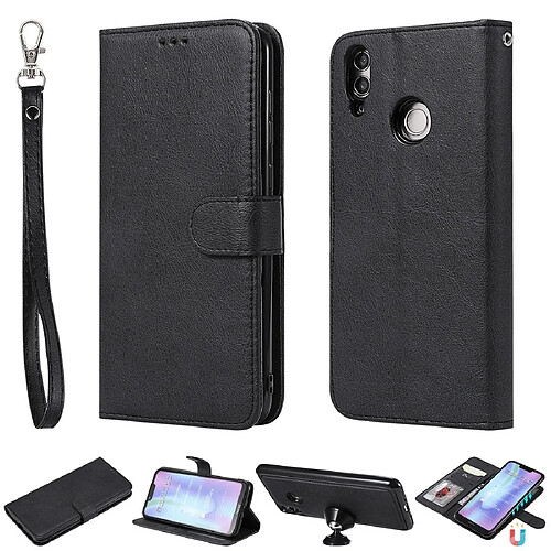 Wewoo Housse Coque Pour Huawei Honor 8C Étui de protection à rabat horizontal de couleur unie avec support et fentes cartes et portefeuille et cadre photo et lanière noir