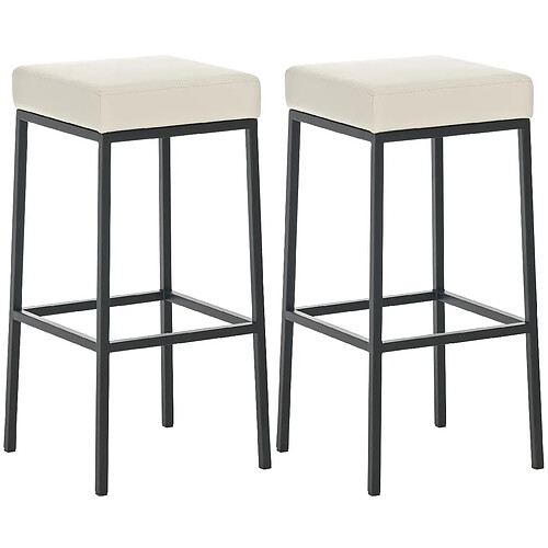 Decoshop26 Lot de 2 tabourets de bar avec repose-pieds design simple hauteur 85 cm en PVC crème et métal noir 10_0004378