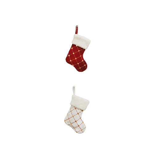 C207 2PCS 9 pouces Glitter Chaussettes de Noël de Noël rouge et blanc Candy Candy Sac Cadeau Pendentif Christmas Pendentif