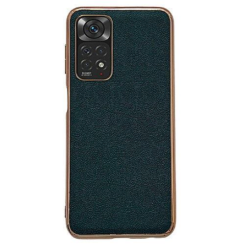 Coque en TPU + cuir véritable électroplaqué pour votre Xiaomi Redmi Note 11 4G (Qualcomm)/Note 11S 4G - vert nuit