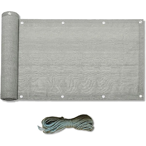 Mobili Rebecca Toile de Balcon Coupe-Vent Polyéthylène Gris Avec Cordes 0.75x6