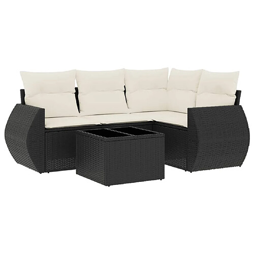 Maison Chic Salon de jardin 5 pcs avec coussins | Ensemble de Table et chaises | Mobilier d'Extérieur noir résine tressée -GKD17541