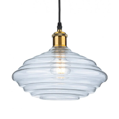 Luminaire Center Suspension Logan Laiton antique avec verre transparent 1 ampoule 20cm