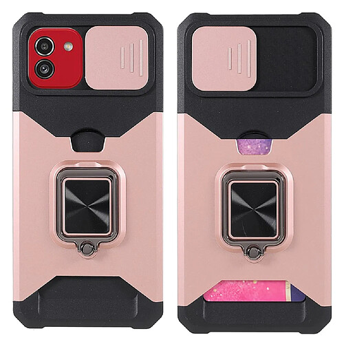 Coque en TPU antichoc avec béquille, porte-carte et glissière pour appareil photo or rose pour votre Samsung Galaxy A03 (164.2 x 75.9 x 9.1mm)