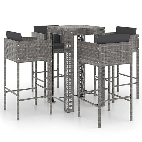 Maison Chic Ensemble de bar de jardin 5 pcs et coussins,Table + chaises + coussins de jardin Résine tressée Gris -GKD793792