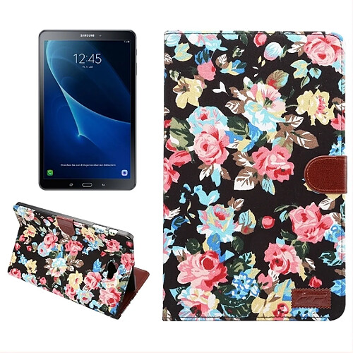 Wewoo Housse Étui noir pour Samsung Galaxy Tab A 10.1 / T580 Fleur Motif Tissu Surface Horizontal Flip en cuir avec des fentes cartes et Titulaire portefeuille cadre photo