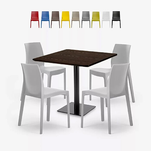 Grand Soleil Ensemble 1 Table Horeca 90x90cm et 4 Chaises Empilables Restaurant Bar Cuisine Jasper - Gris