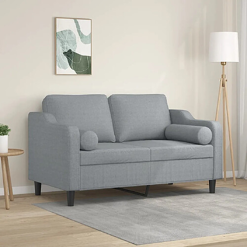 vidaXL Canapé 2 places avec oreillers gris clair 120 cm tissu