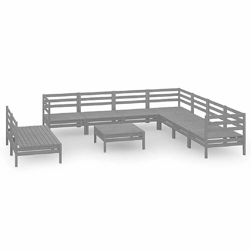 Maison Chic Salon de jardin 10 pcs - Table et chaises d'extérieur - Mobilier/Meubles de jardin Moderne Bois de pin massif Gris -MN32242