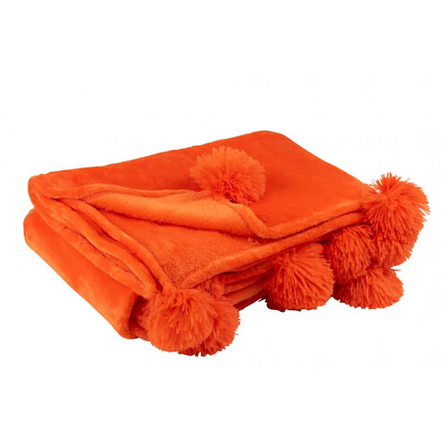 Dansmamaison Plaid Pompon Polyester Orange Vif