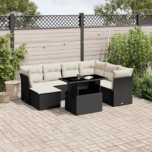 vidaXL Salon de jardin 8 pcs avec coussins noir résine tressée