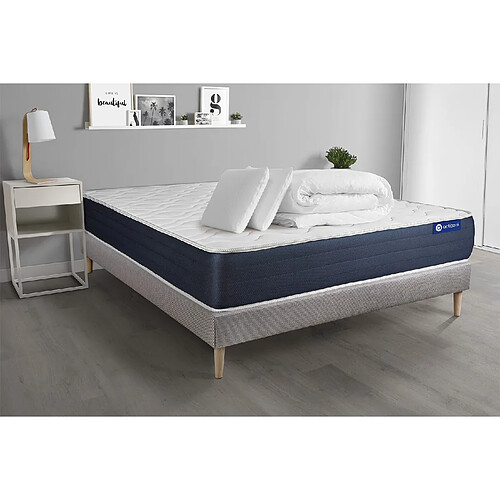 ACTISOM Pack prêt à dormir matelas Mémoire de forme ACTIMEMO SLEEP 180x200 5zones confort + sommier KIT gris + 2 oreillers + couette