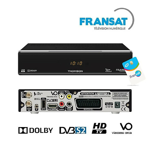 Récepteur Décodeur TNT HD satellite FRANSAT HD THOMSON THS 805 - Carte Fransat incluse, 12V, PVR via USB, TimeShift