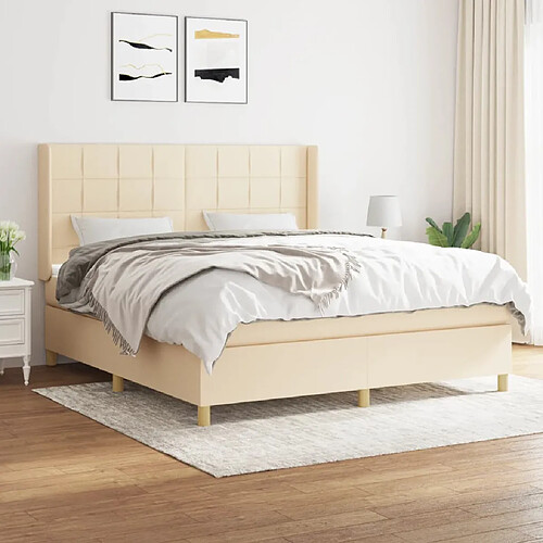 vidaXL Sommier à lattes de lit avec matelas Crème 180x200 cm Tissu