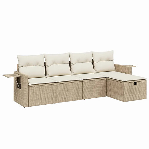 Maison Chic Salon de jardin avec coussins 5 pcs, Ensemble Tables et chaises de jardin,, Ensemble Tables et chaises de jardin, beige résine tressée -GKD658815