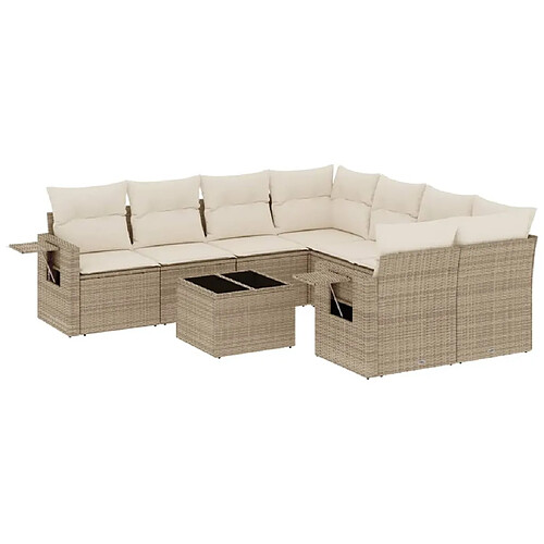 Maison Chic Salon de jardin avec coussins 9 pcs | Ensemble de Table et chaises | Mobilier d'Extérieur beige résine tressée -GKD35845