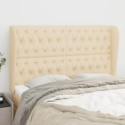 Maison Chic Tête de lit scandinave avec oreilles,meuble de chambre Crème 163x23x118/128 cm Tissu -MN19030