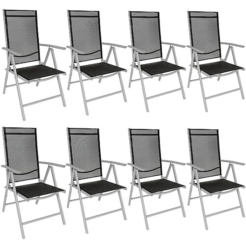 Tectake Lot de 8 chaises de jardin pliantes en aluminium - noir/gris