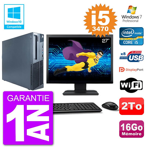 PC Lenovo M82 SFF Ecran 27" i5-3470 RAM 16Go Disque 2To Graveur DVD Wifi W7 · Occasion