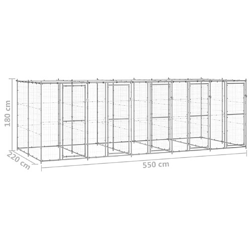 Helloshop26 Chenil extérieur cage enclos parc animaux chien extérieur acier galvanisé avec toit 12,1 m² 02_0000432